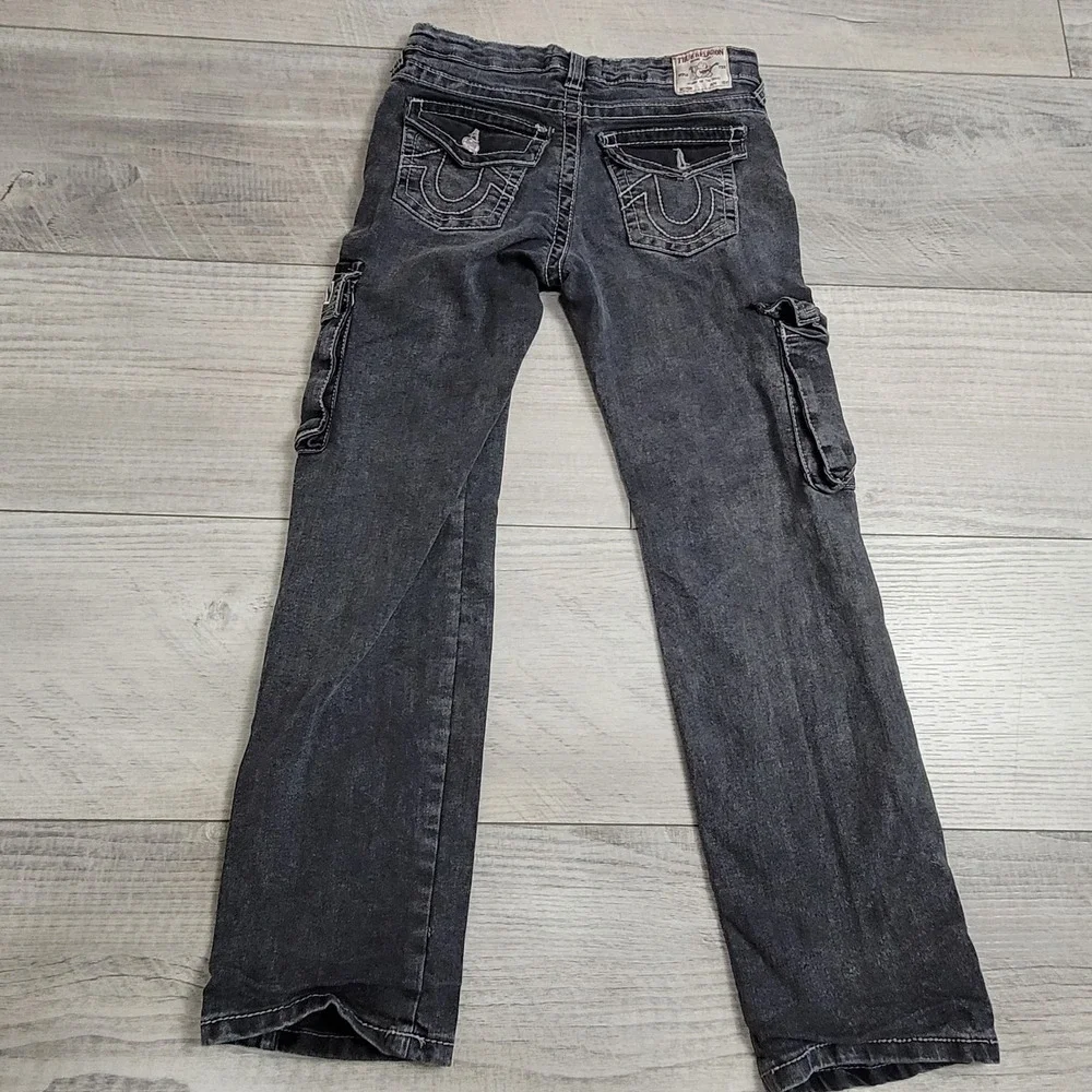 👖True Religion Jeans Boy 10 Shadow Grey Ricky Relaxed Straight Cargo Whiskering